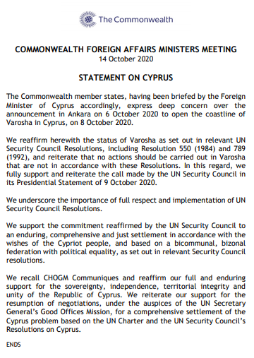 Commonwealth Statement on Cyprus